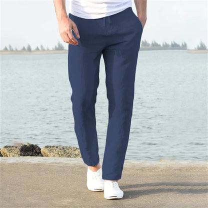 Linnen Broek Met Trekkoord Ademend En Ontspannen Marineblauw