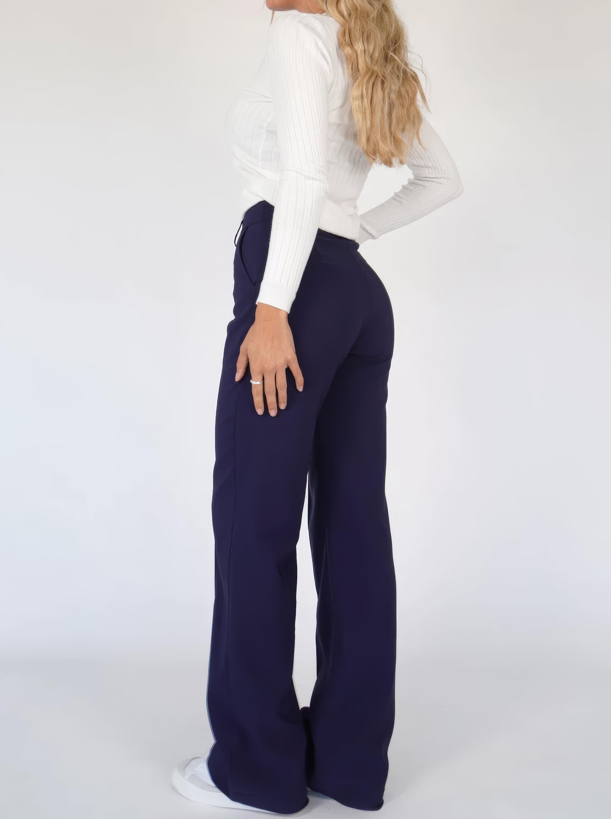 Broek Hoge Taille Dames Wijde Pijp Getailleerd Lang