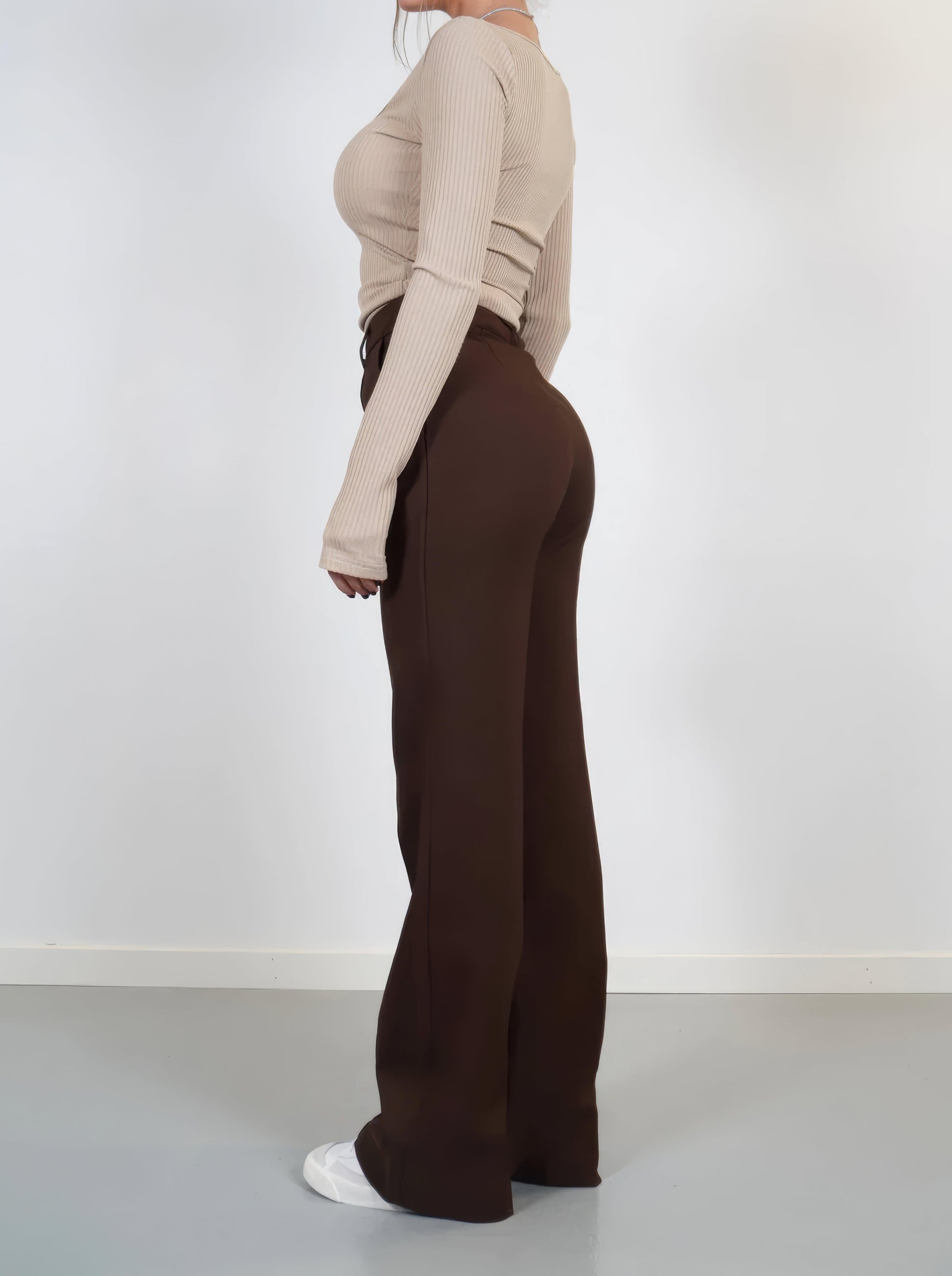 Broek Hoge Taille Dames Wijde Pijp Getailleerd Lang