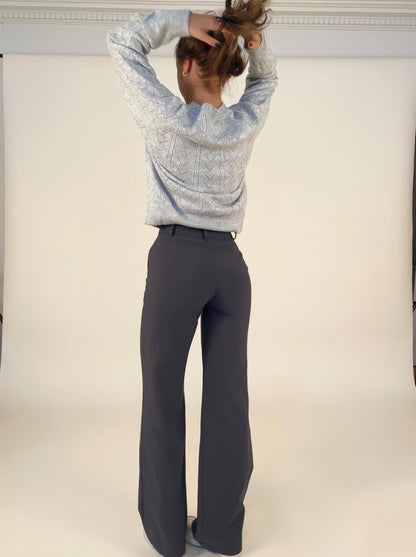 Broek Hoge Taille Dames Wijde Pijp Getailleerd Lang