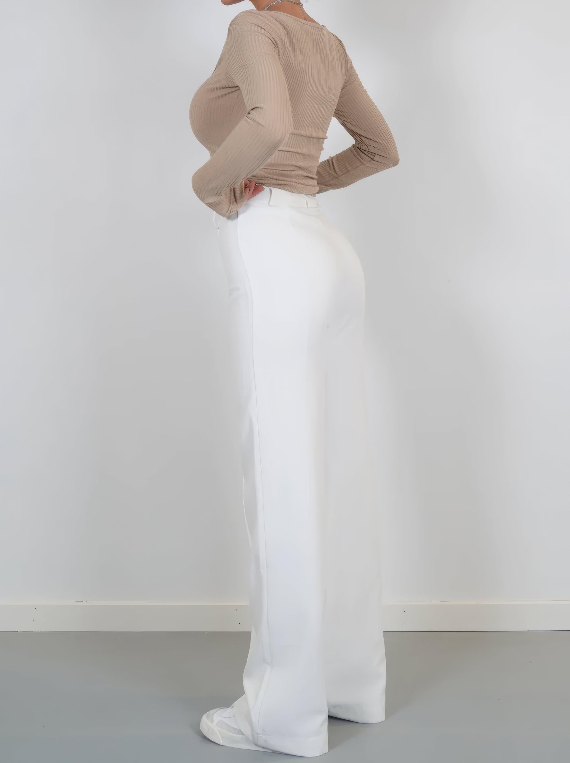 Broek Hoge Taille Dames Wijde Pijp Getailleerd Lang