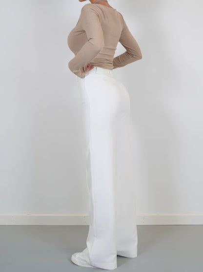 Broek Hoge Taille Dames Wijde Pijp Getailleerd Lang