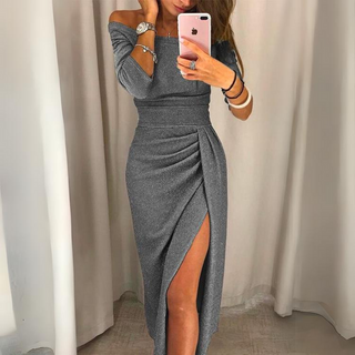 Dames Feestjurk Met Klassieke Elegantie En Dagelijks Comfort Grijs