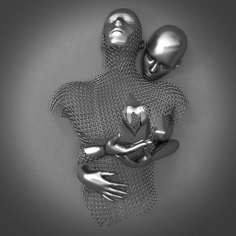 Wandkunstschilderij met Liefdeshart en 3D-effect Decoratief Liefdeshart Zilver