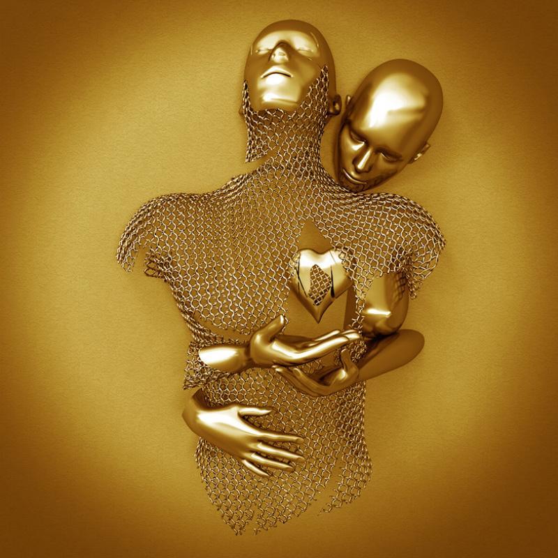 Wandkunstschilderij met Liefdeshart en 3D-effect Decoratief Liefdeshart Goud