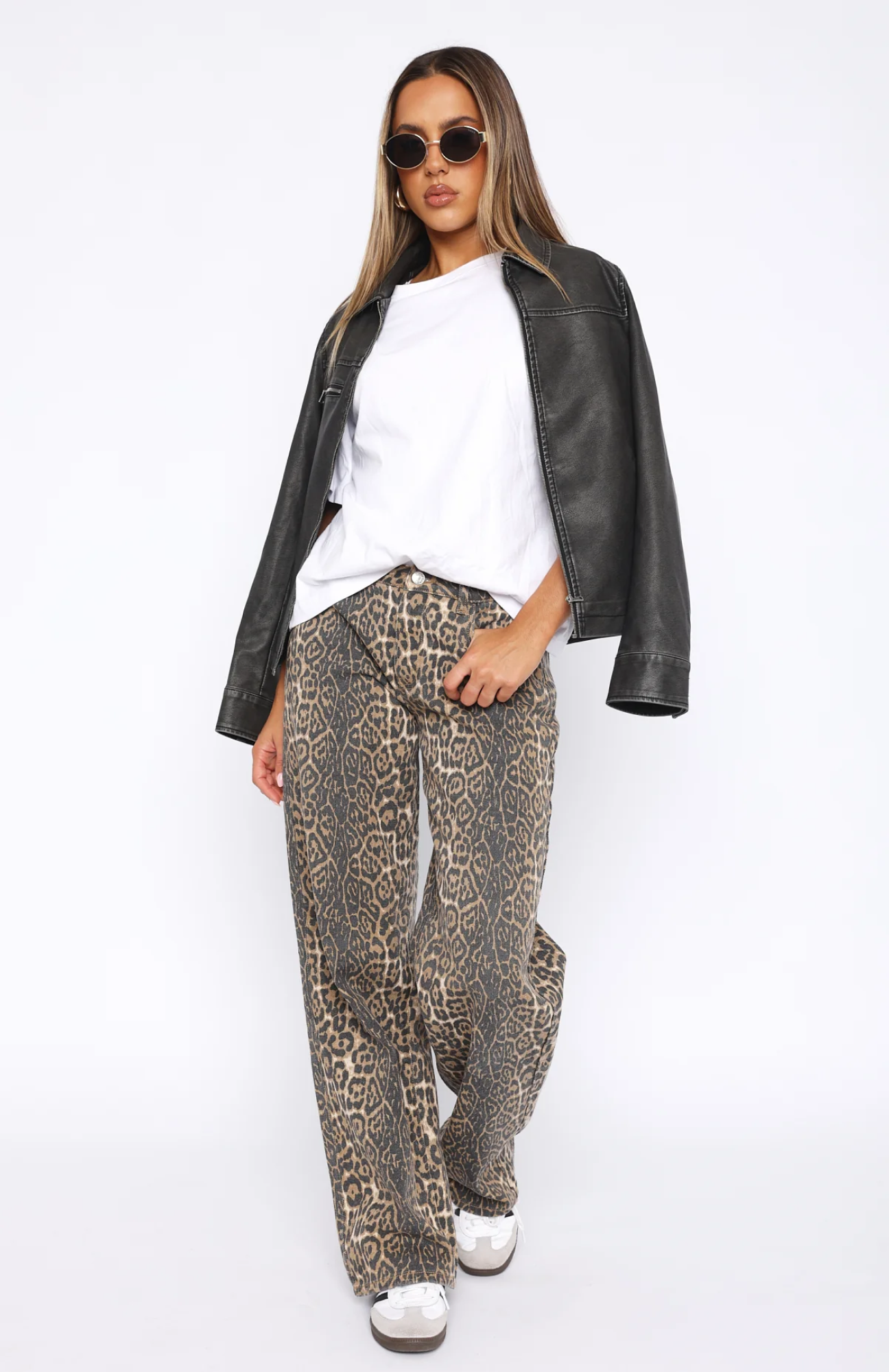 Lola Low Rise Wijde Pijp Luipaard Jeans