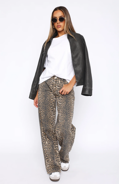 Lola Low Rise Wijde Pijp Luipaard Jeans