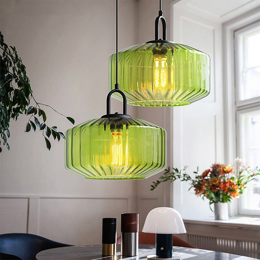 Hanglamp Geavanceerde Keuken Met Glazen Kap Voorbereiden Groen