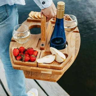 WineNest Draagbare Houten Wijn Tafel – Opvouwbare Picknicktafel met Glashouders | Ideaal voor Buiten, Strand of Tuin