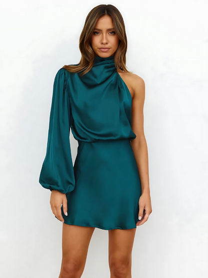 One-Shoulder Jurk Satijnen Asymmetrische Eén Schouder Groen