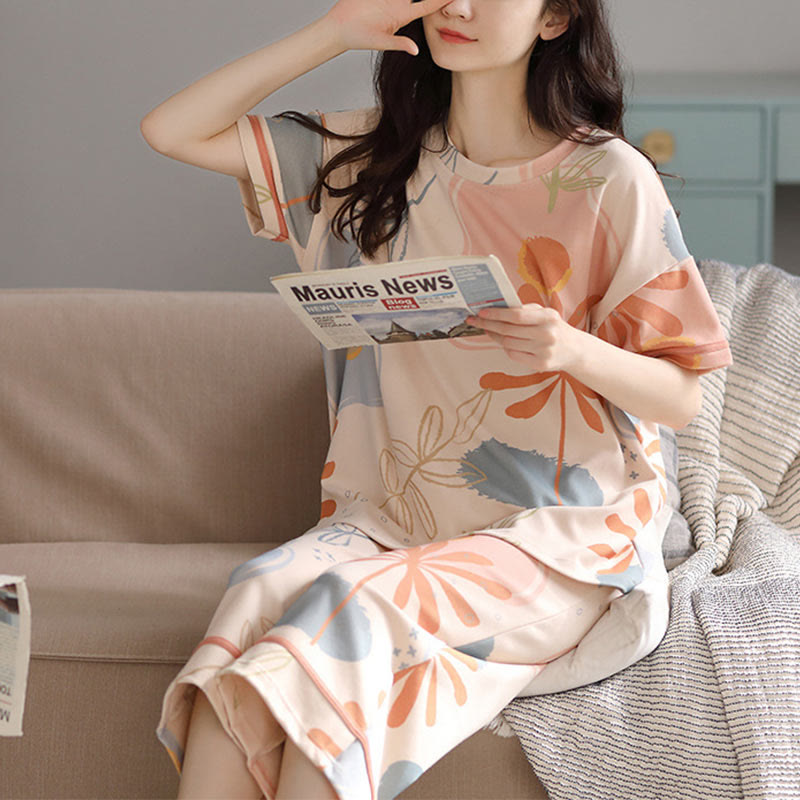 Bloembladprint Katoenen Loungewear Set