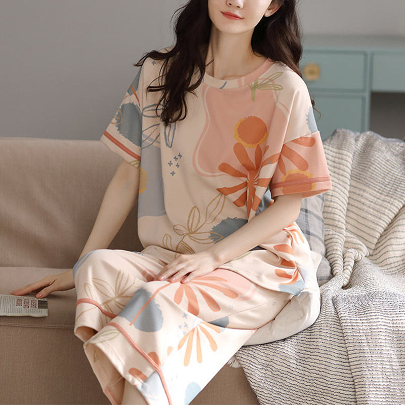 Bloembladprint Katoenen Loungewear Set