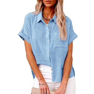 Luchtige Katoen-Linnen Blouse Dames Lichtblauw