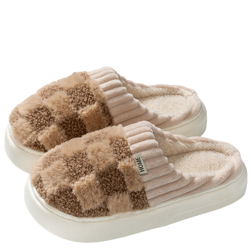 Unisex Pantoffels - Zachte Sloffen & Warme Huisschoenen Geruit Bruin