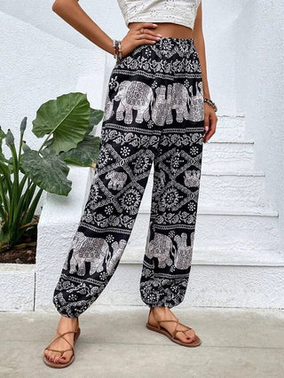Harembroek Dames Boheemse Olifantenprint Losse Taille Boord Bohemen 4
