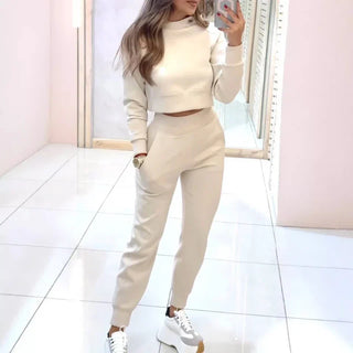 Comfortabel Dames Tweedelig Trainingspak met Cropped Sweater Off-white