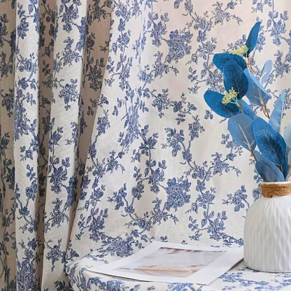 Semi-doorlatend Gordijn met Blauw Rozenpatroon van 100% Polyester voor Raamdecoratie in Woonkamer en Slaapkamer