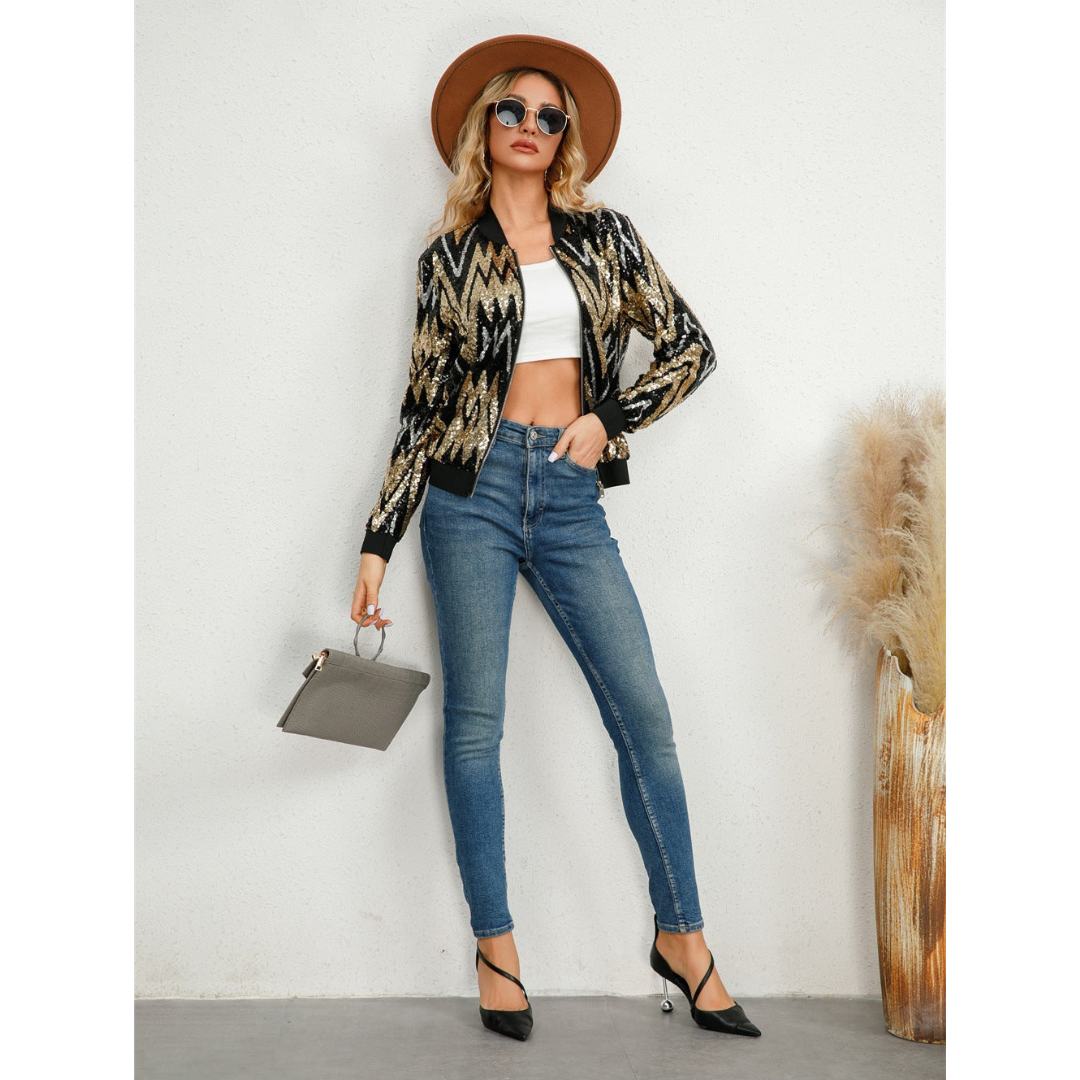 Dames Paillettenjack met Rits - Feestelijk en met lange mouwen