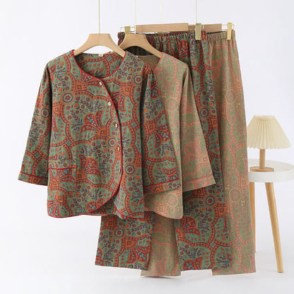 Vintage Jacquard Ronde Hals Loungewear Set