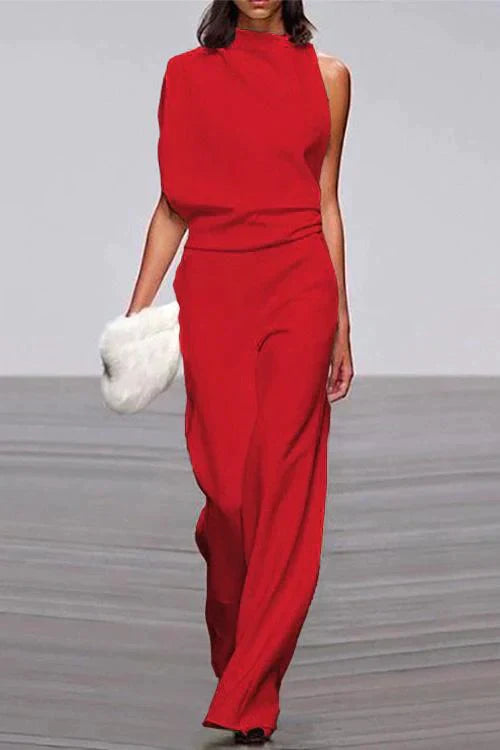 Dames Rosiedress Cowl Neck One Shoulder Batwing Sleeve Rood