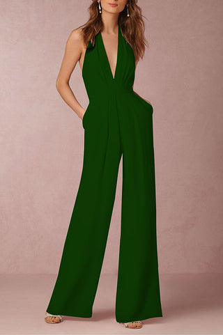 Sexy Mouwloze Halter Jumpsuit Groen