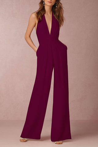 Sexy Mouwloze Halter Jumpsuit Wijnrood