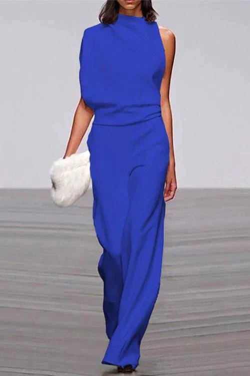 Dames Rosiedress Cowl Neck One Shoulder Batwing Sleeve Blauw
