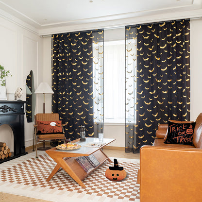 Transparante Polyester Gordijnen met Vleermuispatroon – Lichtgewicht en Modern voor Slaapkamer en Woonkamer