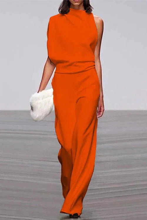 Dames Rosiedress Cowl Neck One Shoulder Batwing Sleeve Oranje