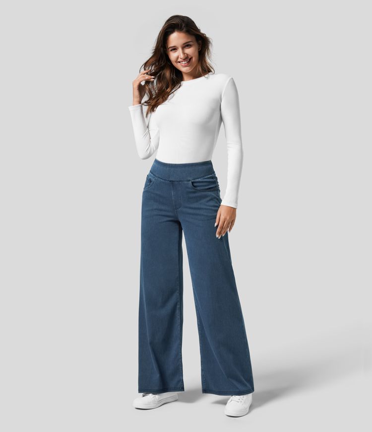 Vanio | Comfy Elastische Flared Broek met Hoge Taille