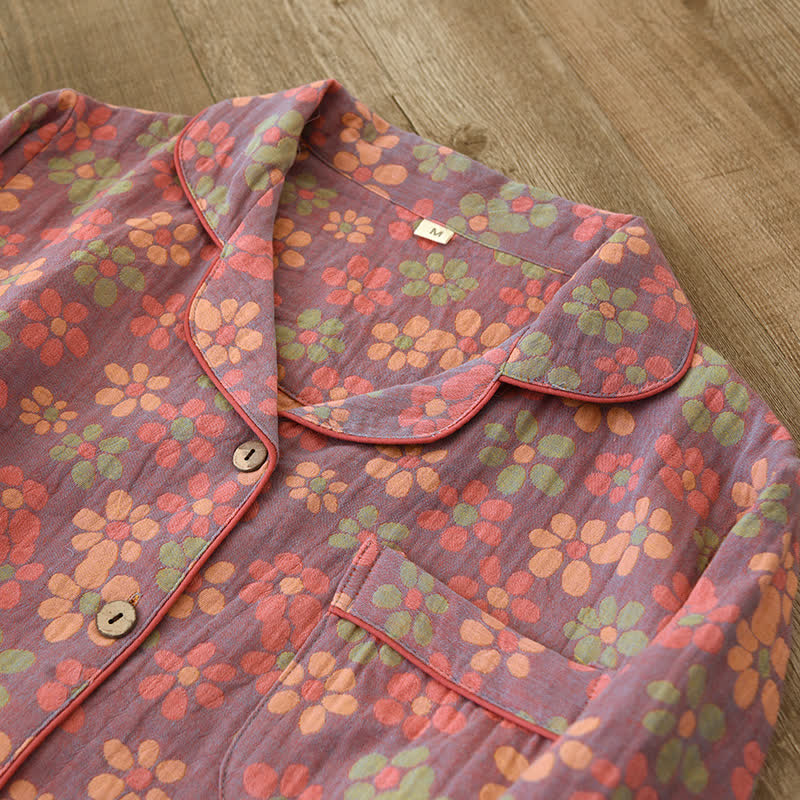 Katoenen Gaas Lange Mouwen Pyjama Set