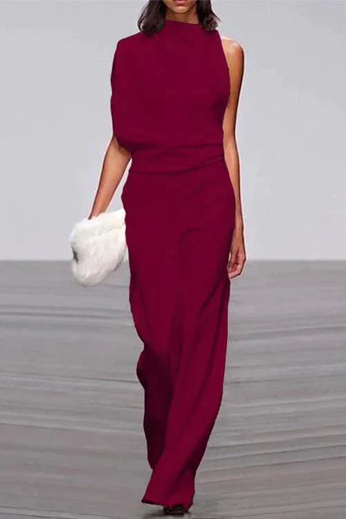 Dames Rosiedress Cowl Neck One Shoulder Batwing Sleeve Bordeauxtint