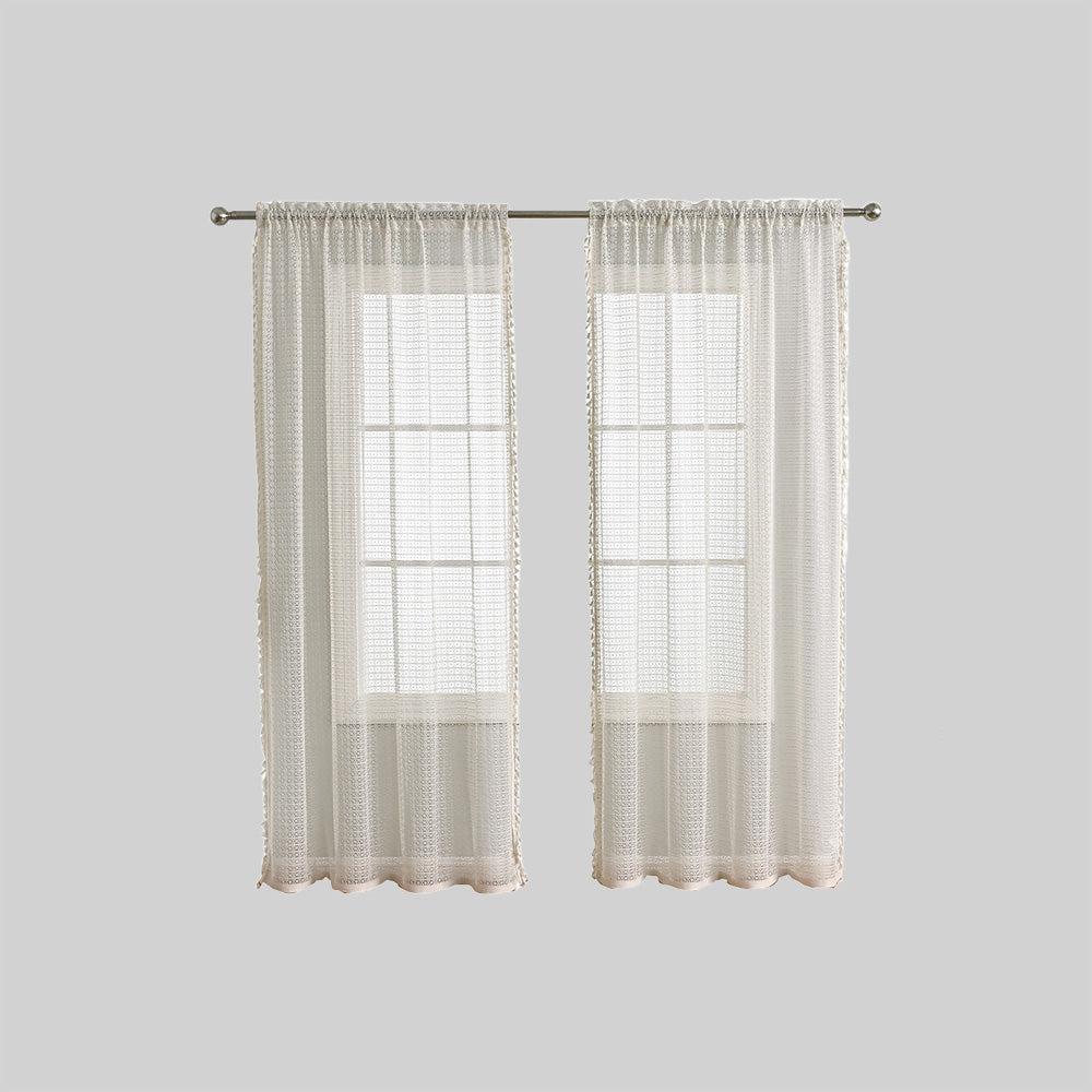 Beige Voile Gordijnen – Lichtdoorlatend en Elegant voor Slaapkamer en Woonkamer, Polyester, Frans Stijl