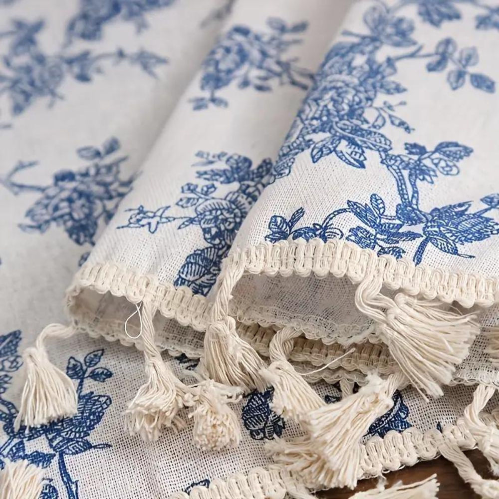 Semi-doorlatend Gordijn met Blauw Rozenpatroon van 100% Polyester voor Raamdecoratie in Woonkamer en Slaapkamer