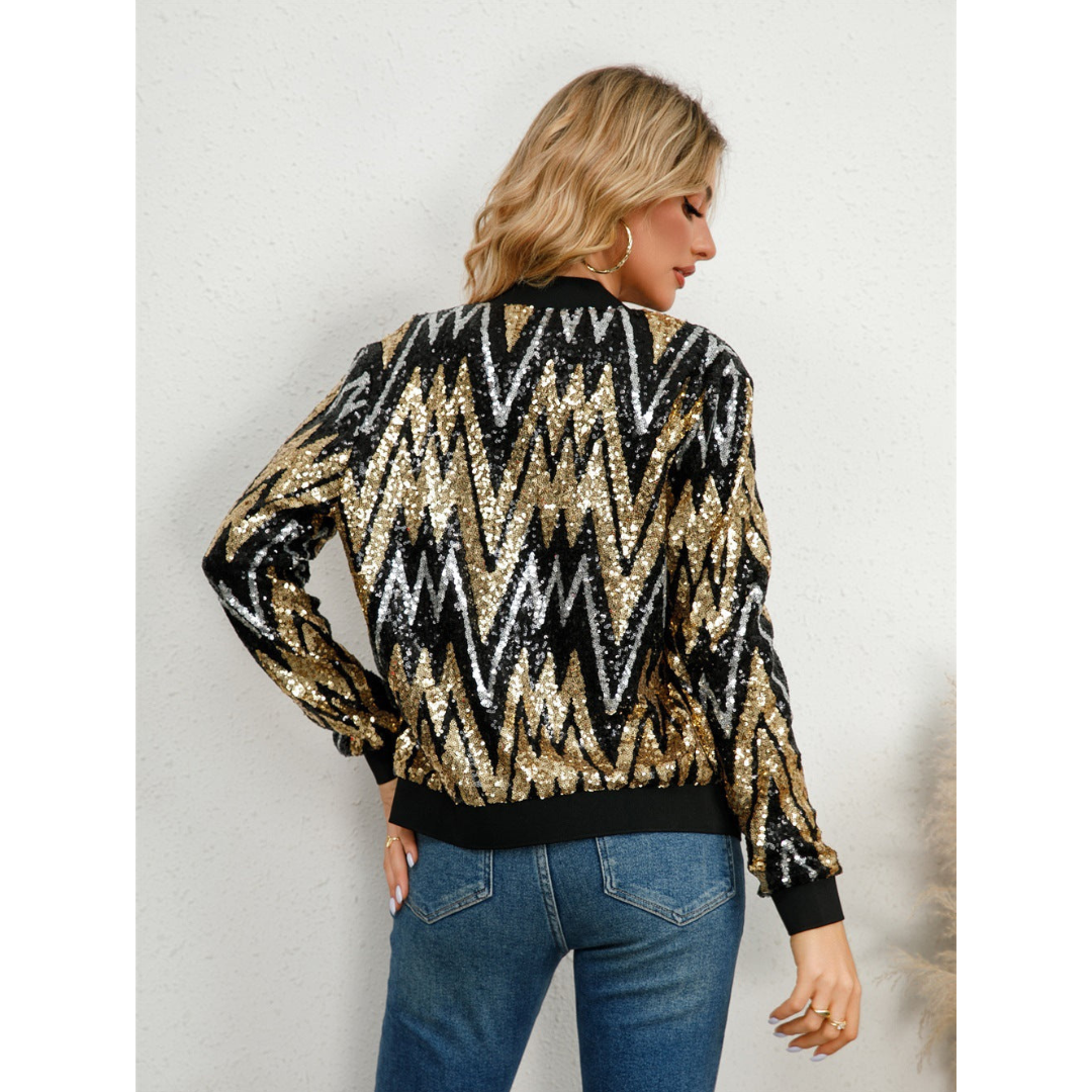 Dames Paillettenjack met Rits - Feestelijk en met lange mouwen