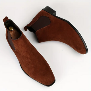 Heren Chelsea Boots – Vegan Leer – Elastische Zijkanten – Lage Hak – Comfort Fit Donkerbruin