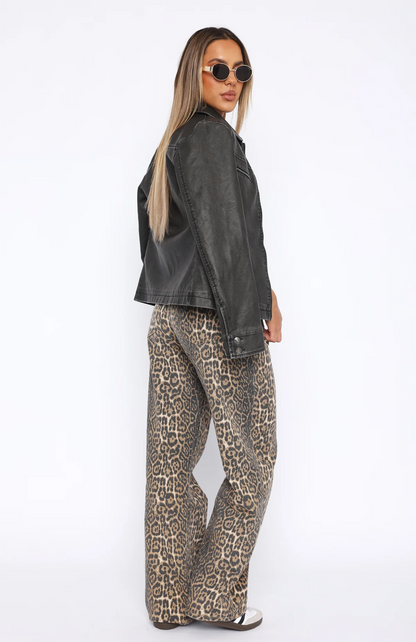 Lola Low Rise Wijde Pijp Luipaard Jeans