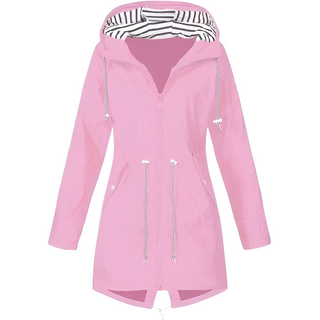 Dames Waterdichte Regenjas Met Capuchon Lichtgewicht Roze