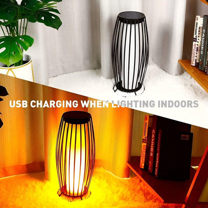 Solar Tuinlamp met USB Oplaadfunctie en Flikkerend Vlam Effect – Weerbestendige Metalen Tuinverlichting op Zonne-energie