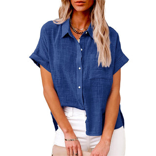 Luchtige Katoen-Linnen Blouse Dames Koningsblauw