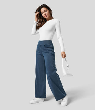 Vanio | Comfy Elastische Flared Broek met Hoge Taille Donkerblauw