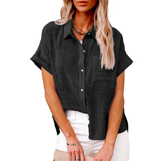 Luchtige Katoen-Linnen Blouse Dames Zwart
