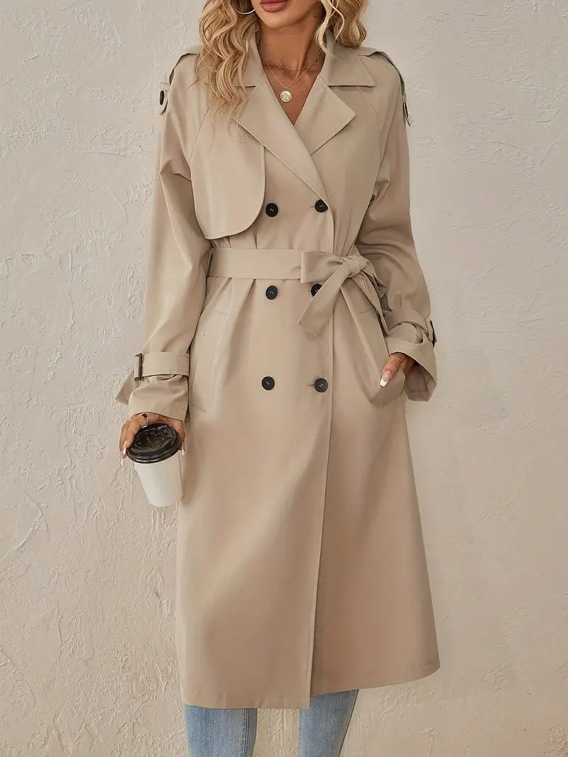 Premium Lange trenchcoat Dames Jas Met Knopen - Joelle Beige