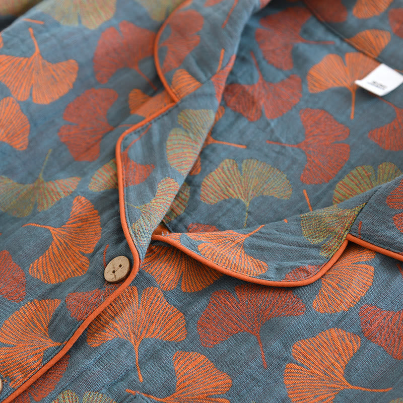 Ginkgo Leaf Knop Katoenen Loungewear Set