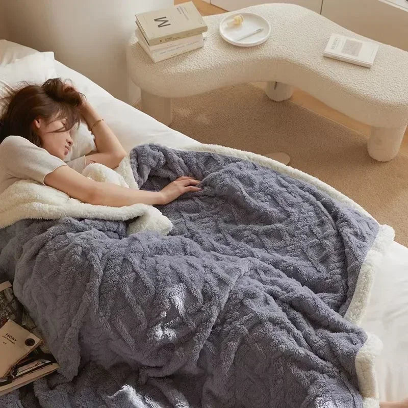 Dikke Winter Lamswollen Deken - WarmWool Blauw