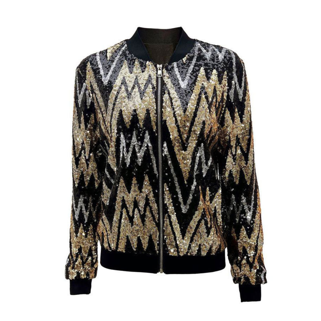 Dames Paillettenjack met Rits - Feestelijk en met lange mouwen