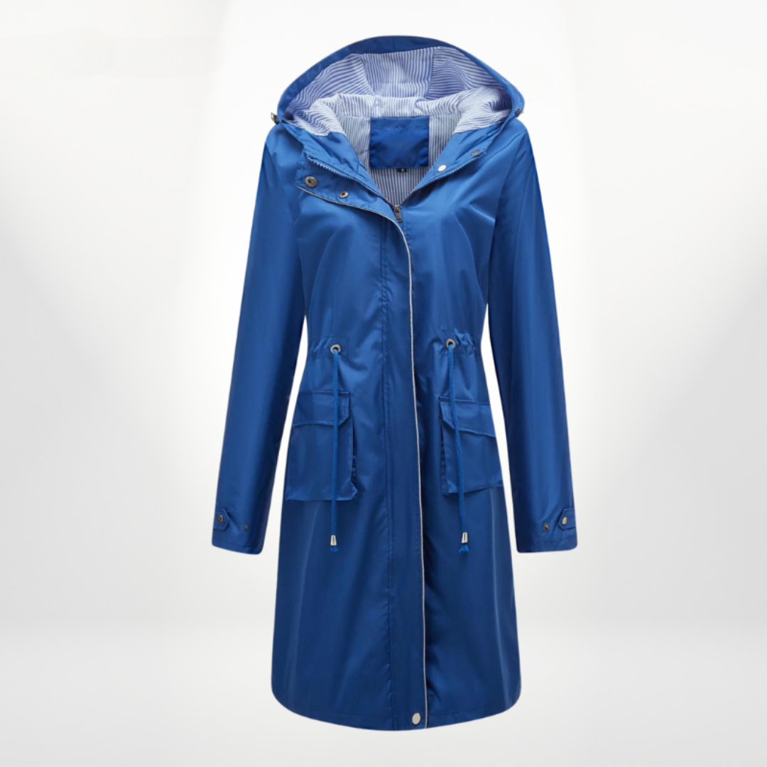 Trenchcoat Dames Waterdicht Over De Knie Verstelbare Taille Blauw