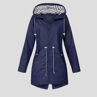 Dames Waterdichte Regenjas Met Capuchon Lichtgewicht Blauw