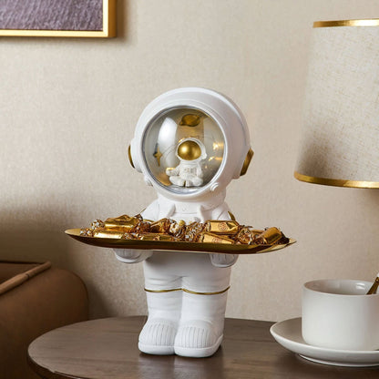 Astronautenlamp met Opbergbak – Ruimtebesparende Decoratie in Wit en Grijs voor Woonkamer en Bureau