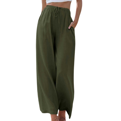 Adeline - Elegante Broek van Katoen en Linnen voor Zomer Groen